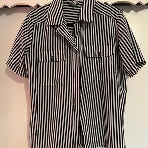 Notations Black and White Striped Casual Shirt